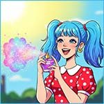 Girl putting on perfume.